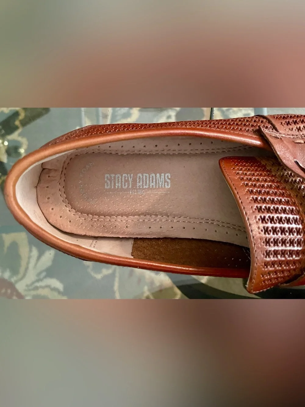 Stacy Adams Men's Cognac Perforated Leather Penny Loafers